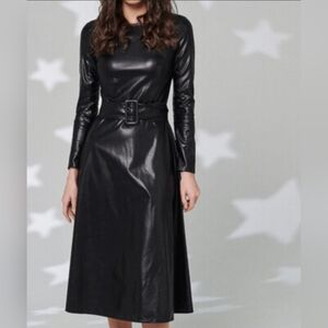Elegant Black Leathet Belted Dress